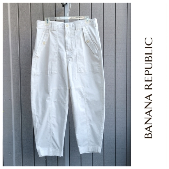 High Rise Big Pockets Utility Pants EUC Off-White 8 SHORT | Banana Republic - Picture 16 of 16